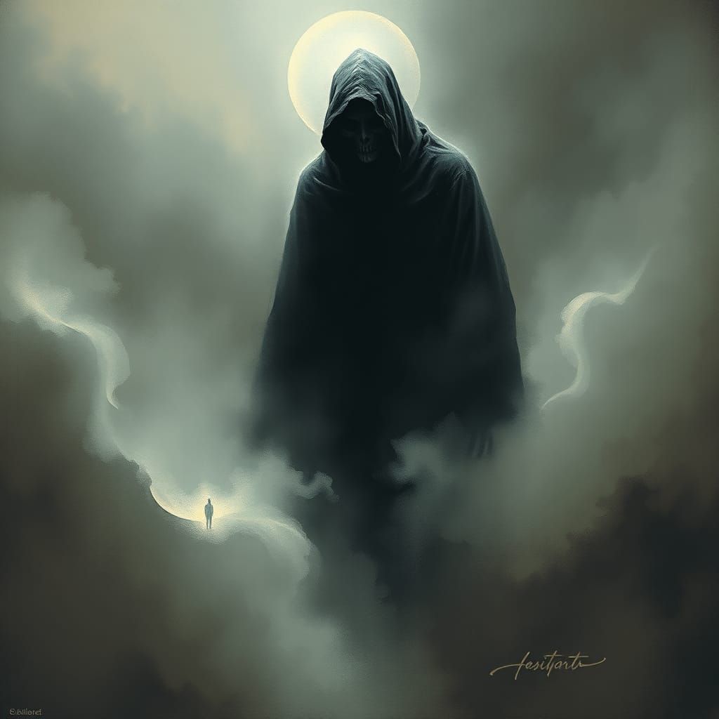 Eerie Figure in Shadowy Mist: A Dark Fantasy Image