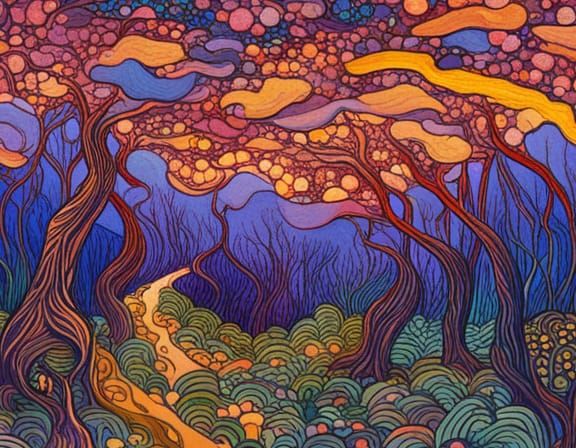 Enchanted Forest Landscape with Luminous Light