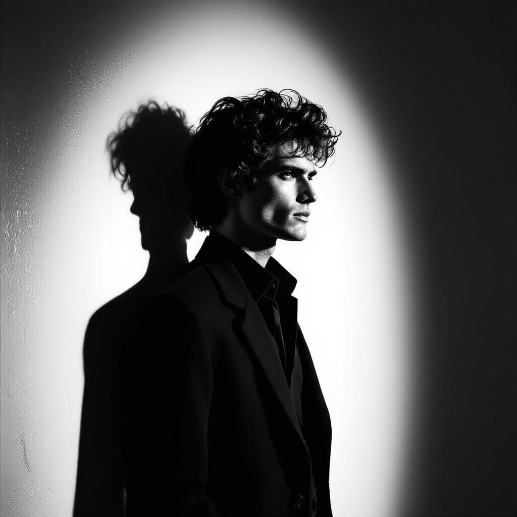 Monochrome Portrait of a Man in Futurecore Art Style