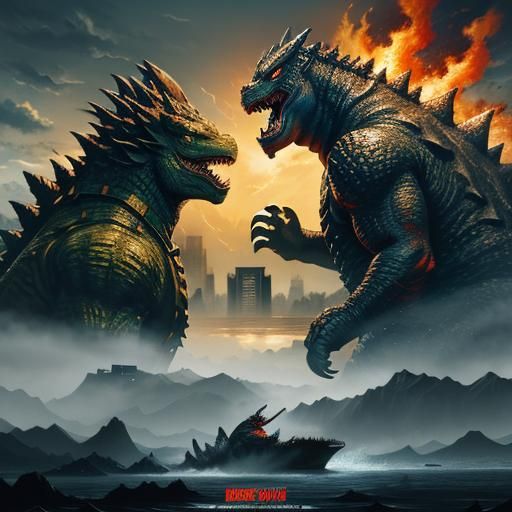 Sushi Monster Battles Godzilla: Detailed Fantasy Art