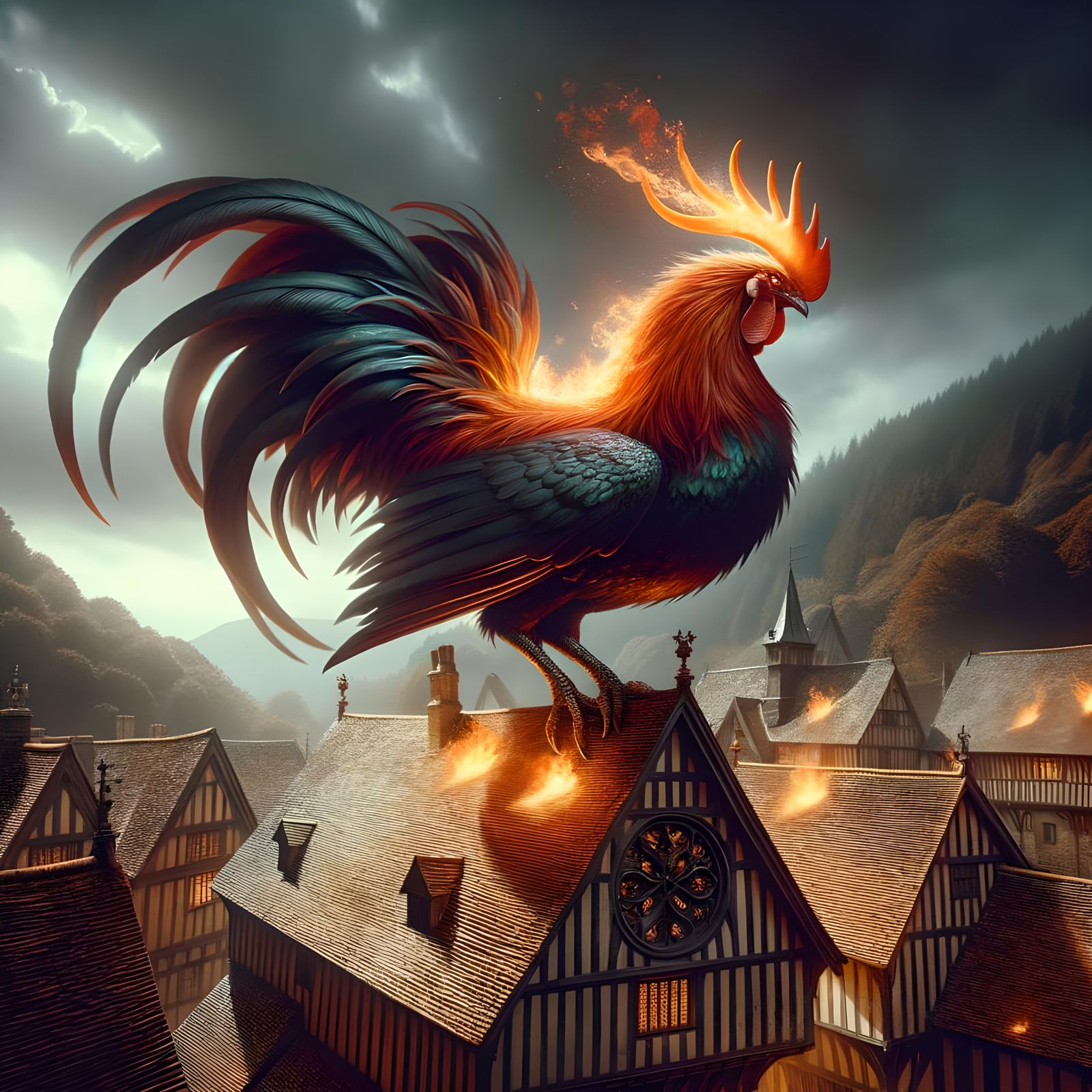 Phoenix Cockerel Ignites Medieval Hall