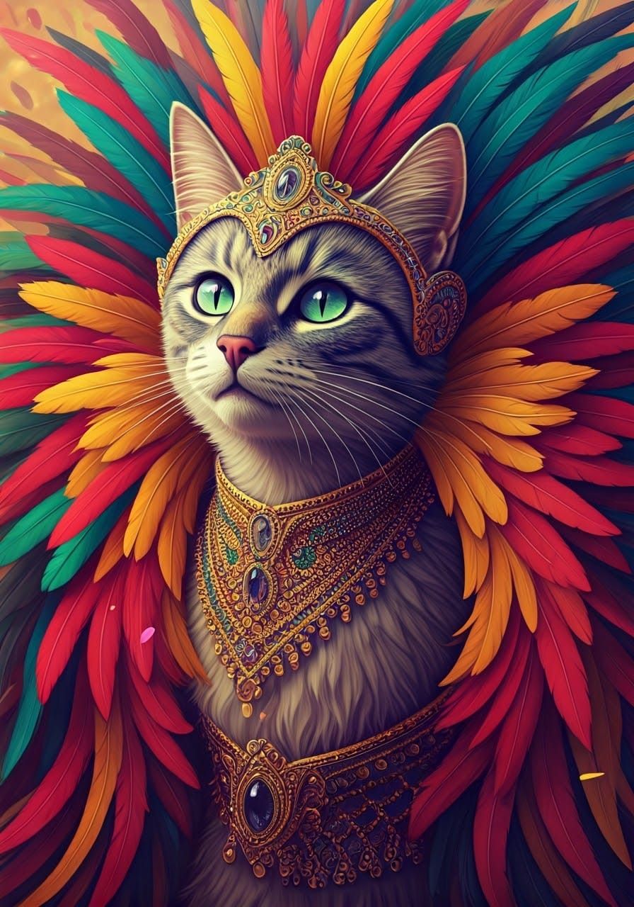 Festive Cat in Mardi Gras Regalia at Rio Carnival