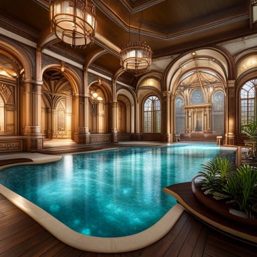 Luxury Steampunk Swimming Pool in 8k Resolution