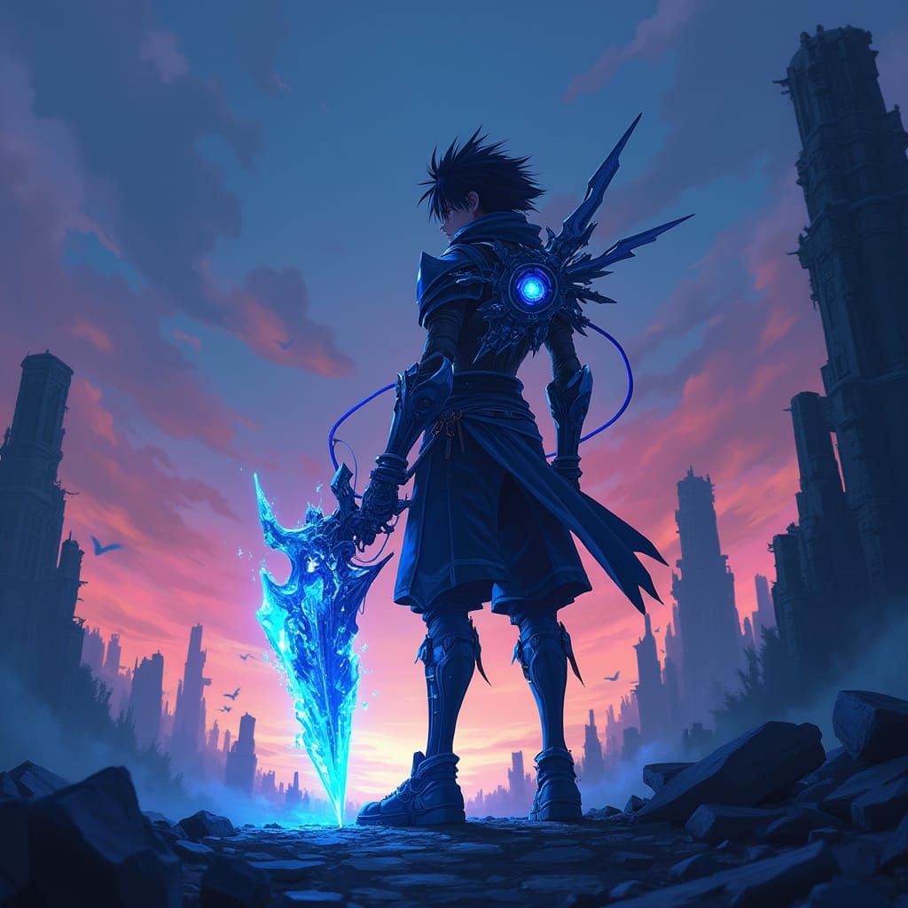 Elegant Keyblade Warrior in Futuristic Fantasy Style