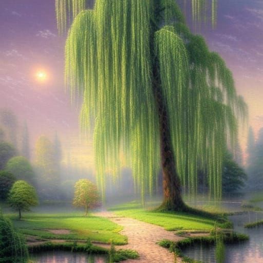 Ethereal Weeping Willow Trees in Fantasy Style
