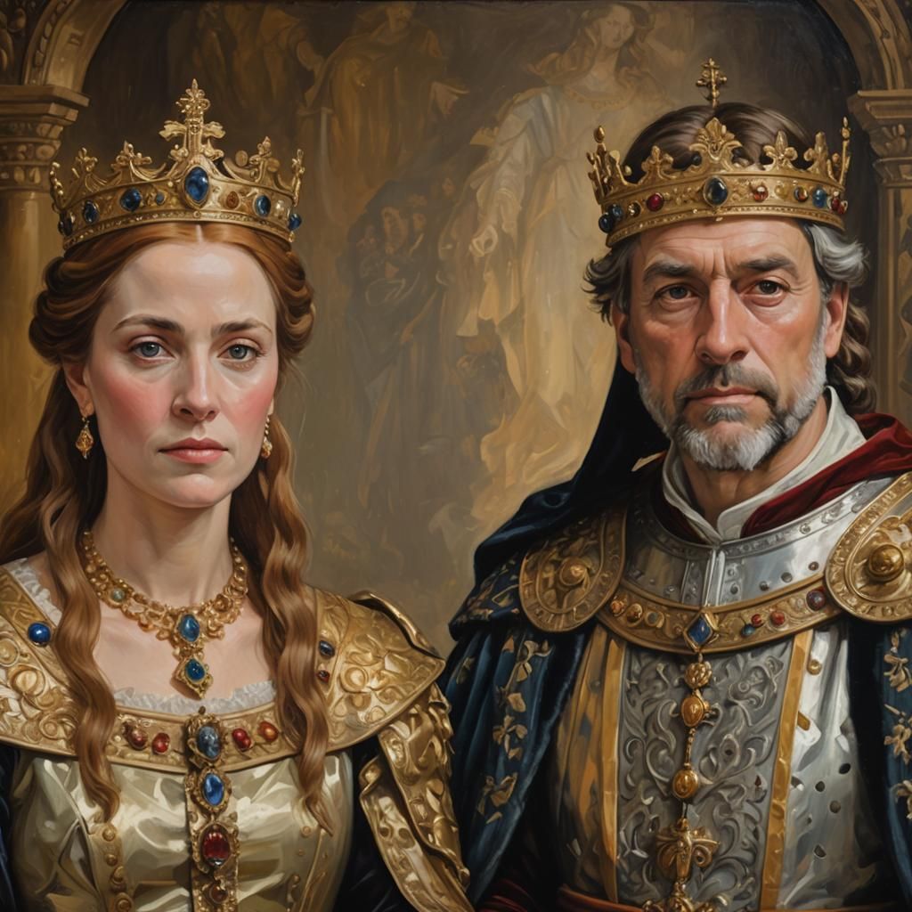 Queen Eleanor and King Richard: Oil Painting