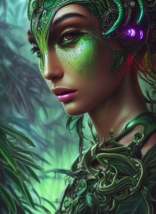 Verdant Alien Jungle Goddess in Ethereal Fantasy Style