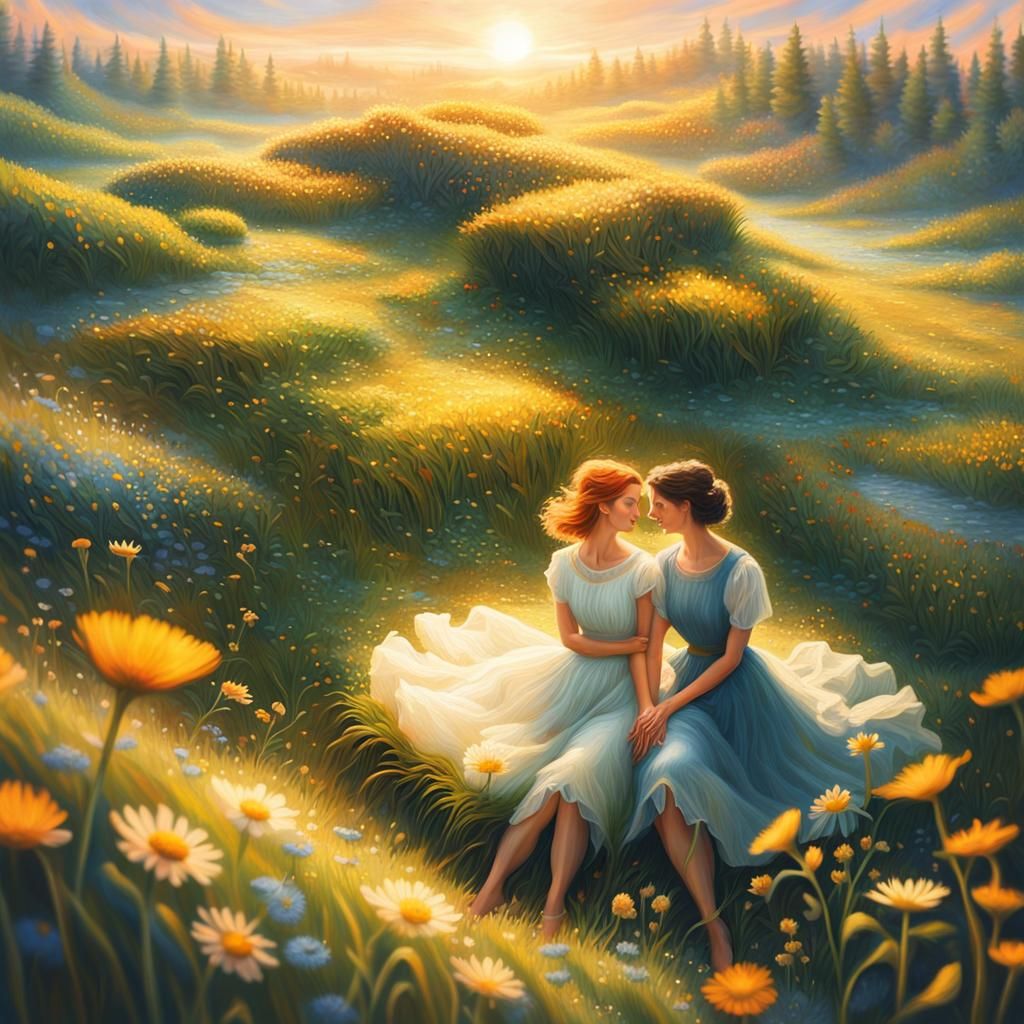 Whimsical Summer Meadow in Vibrant Colors