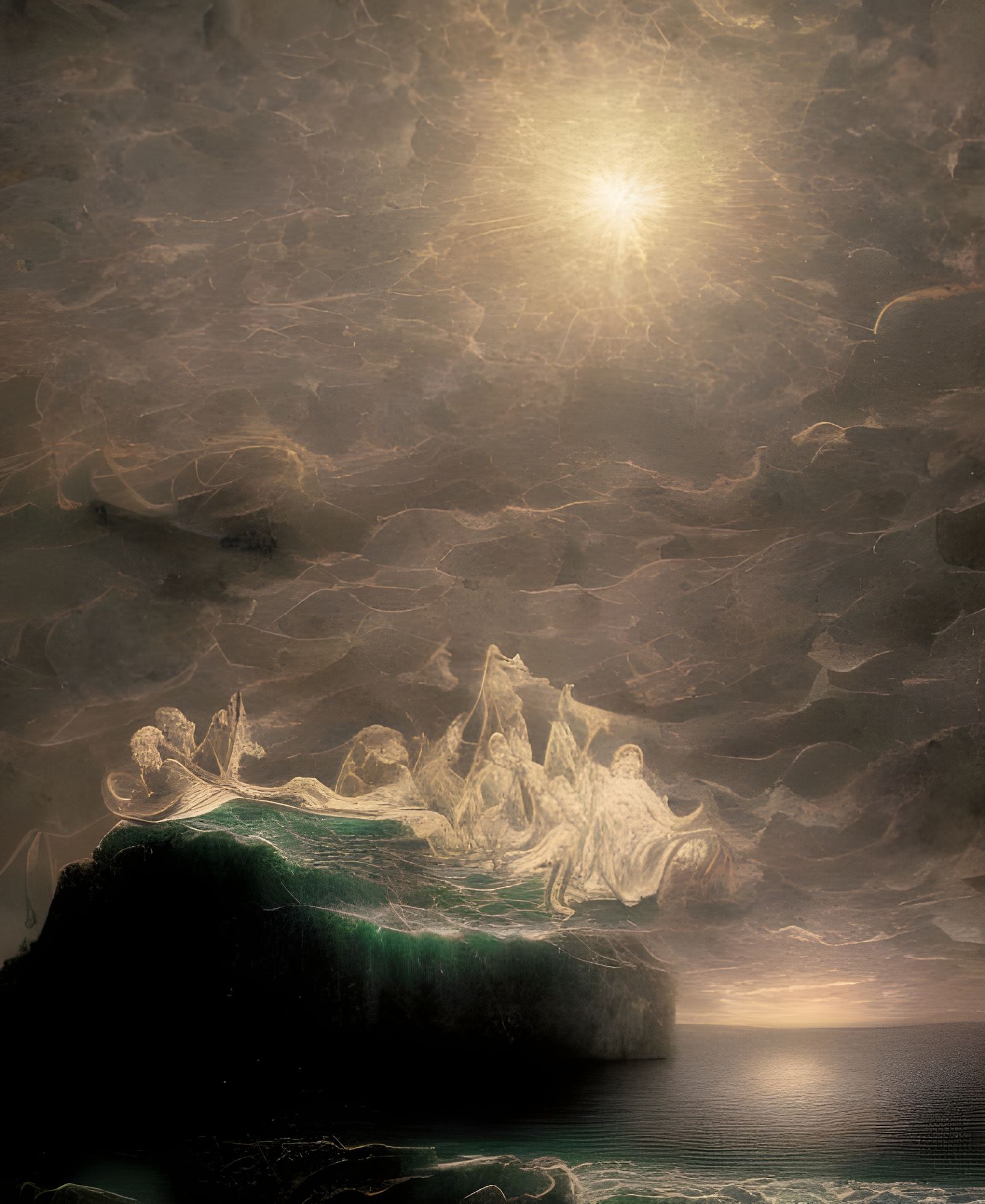 Surreal Sea Gemstone Inlay in Oil Painting