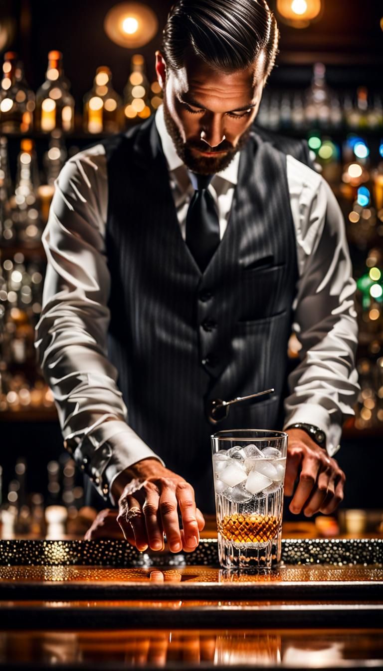 Bartender Creates Cocktail with Bokeh Lighting