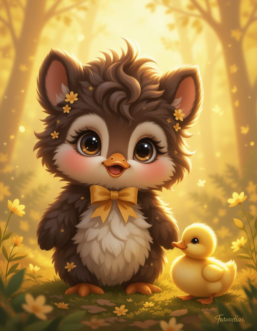 Whimsical Baby Creature in Enchanted Forest