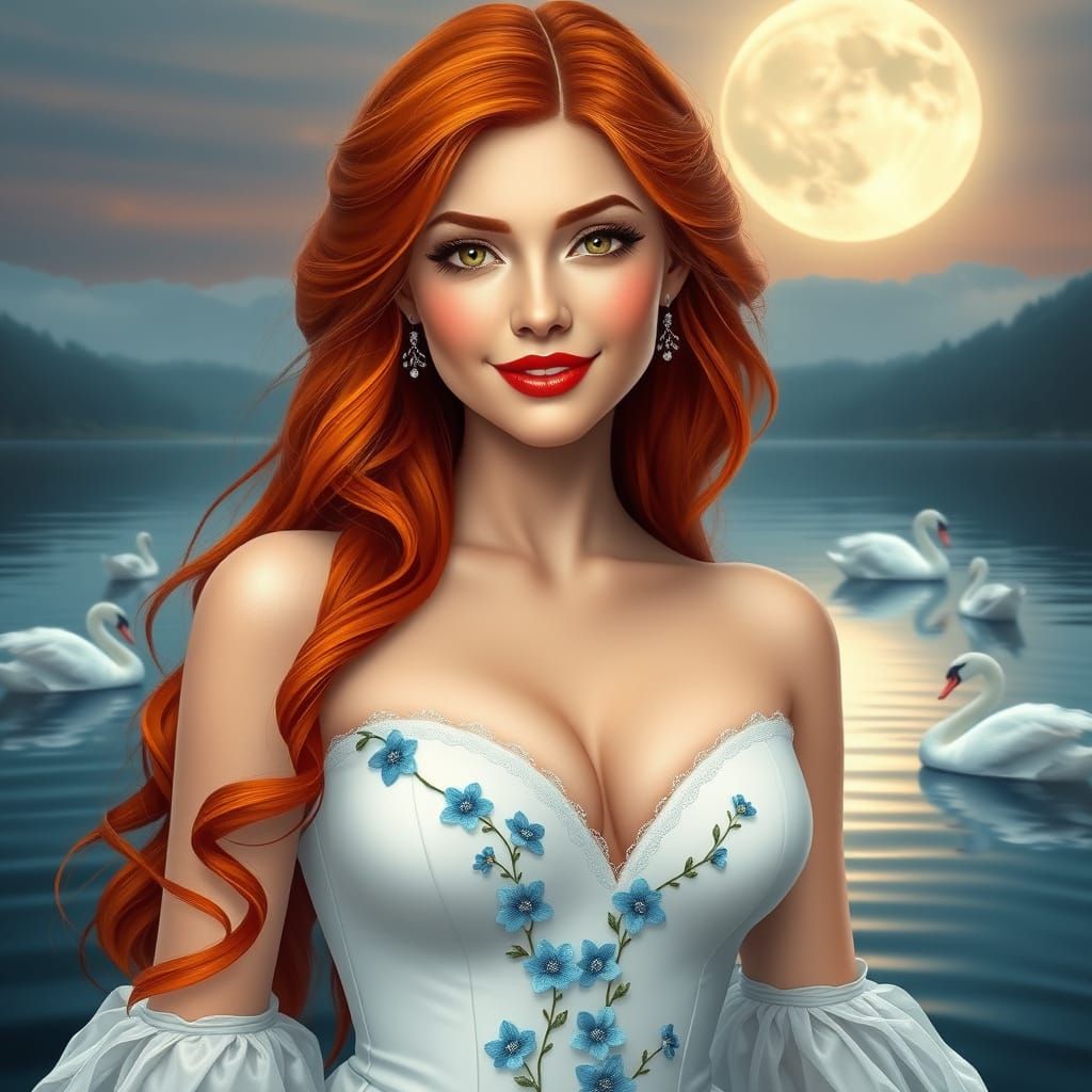 Ethereal Redhead Princess in Disney-Inspired White Bodice wi...