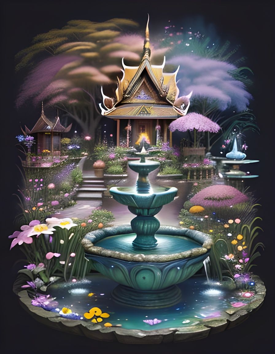 Fantasy Garden Fountain in Thai Art Style