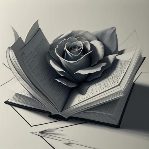 Rose Blooming from Book: Hyper-Realistic Pencil Sketch