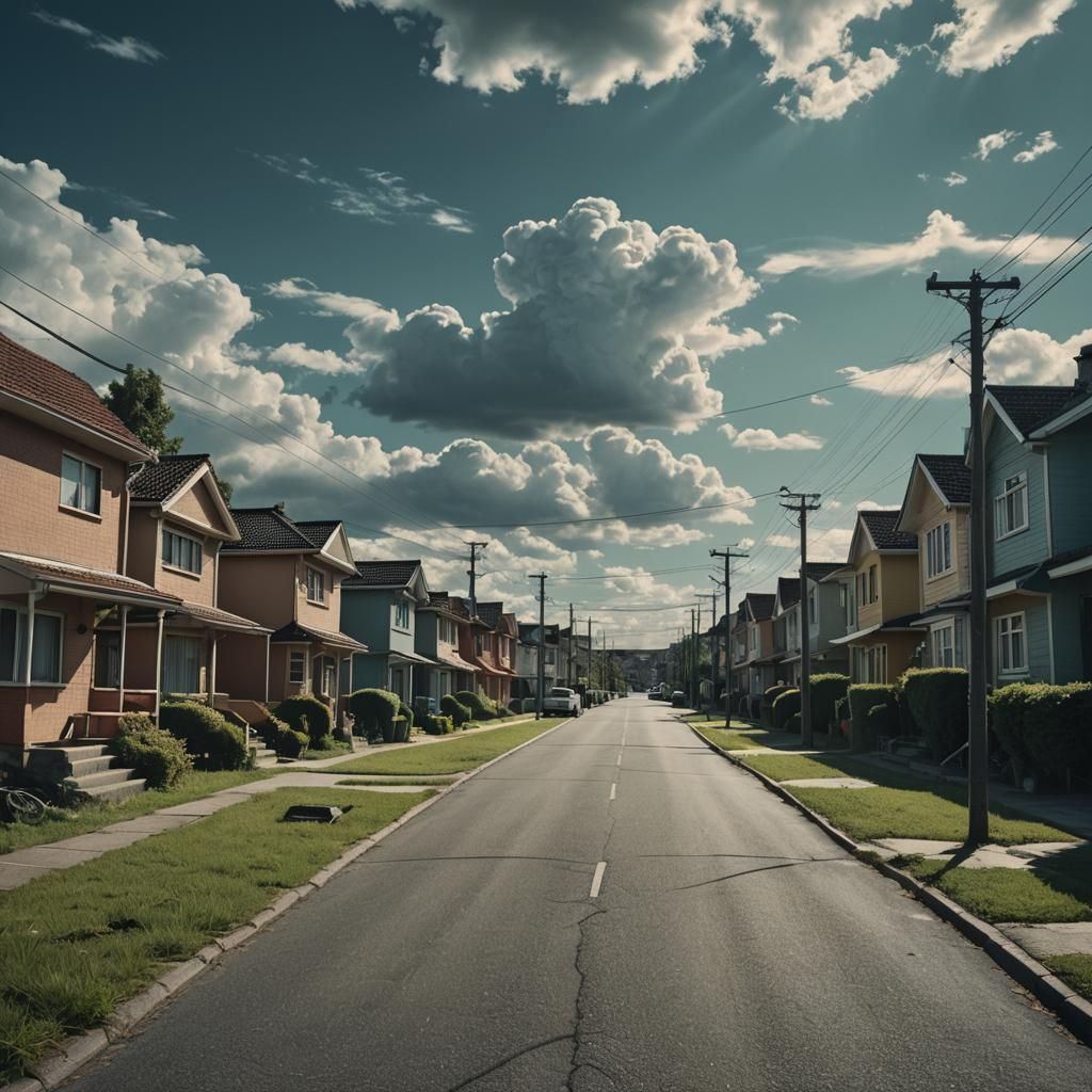 Lonely Street in Vivarium-Style Town with Artificial Sky