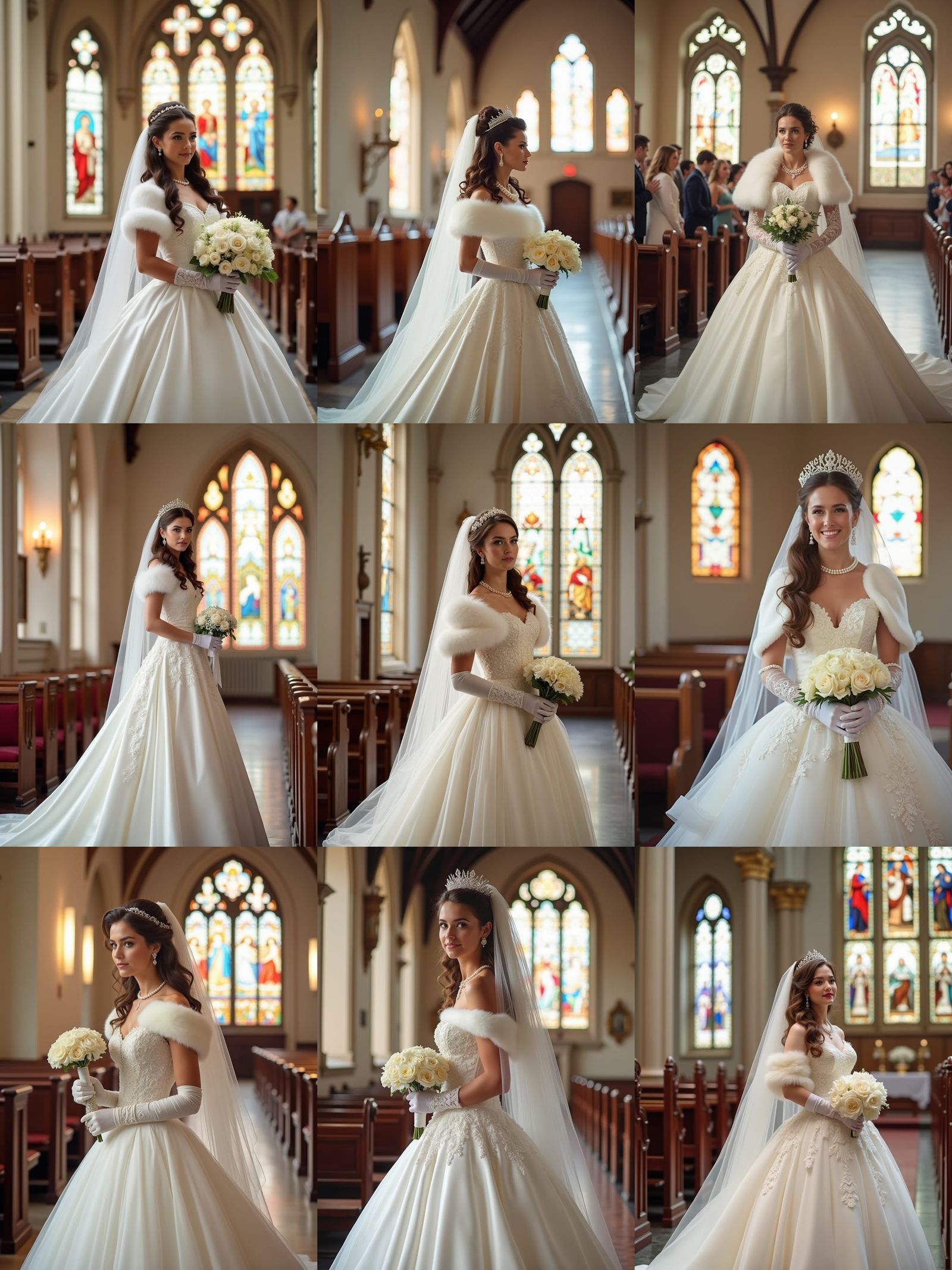 Elegant Bride in White Satin Gown with Lace Veil