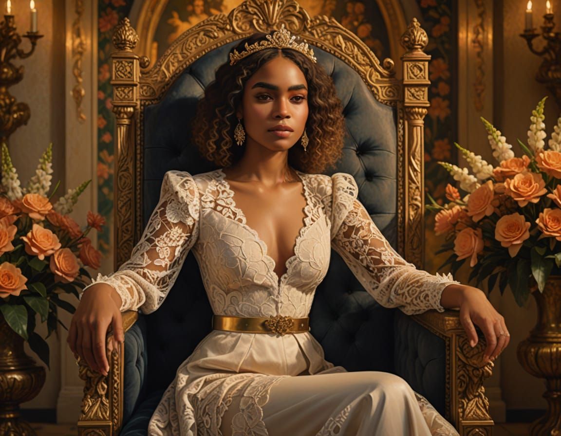 Dominican Woman on Throne as Vibrant Oil Painting