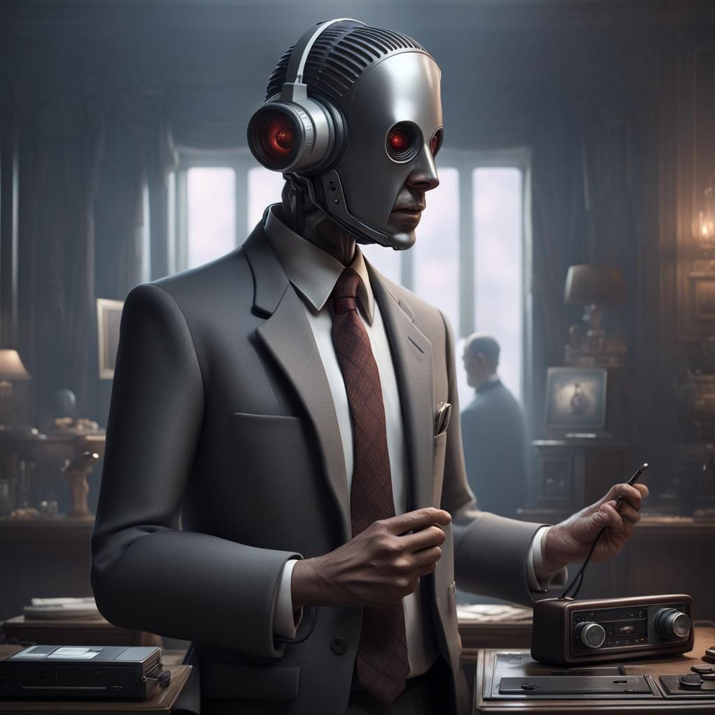 Radio Head Man in Dark Fantasy Style