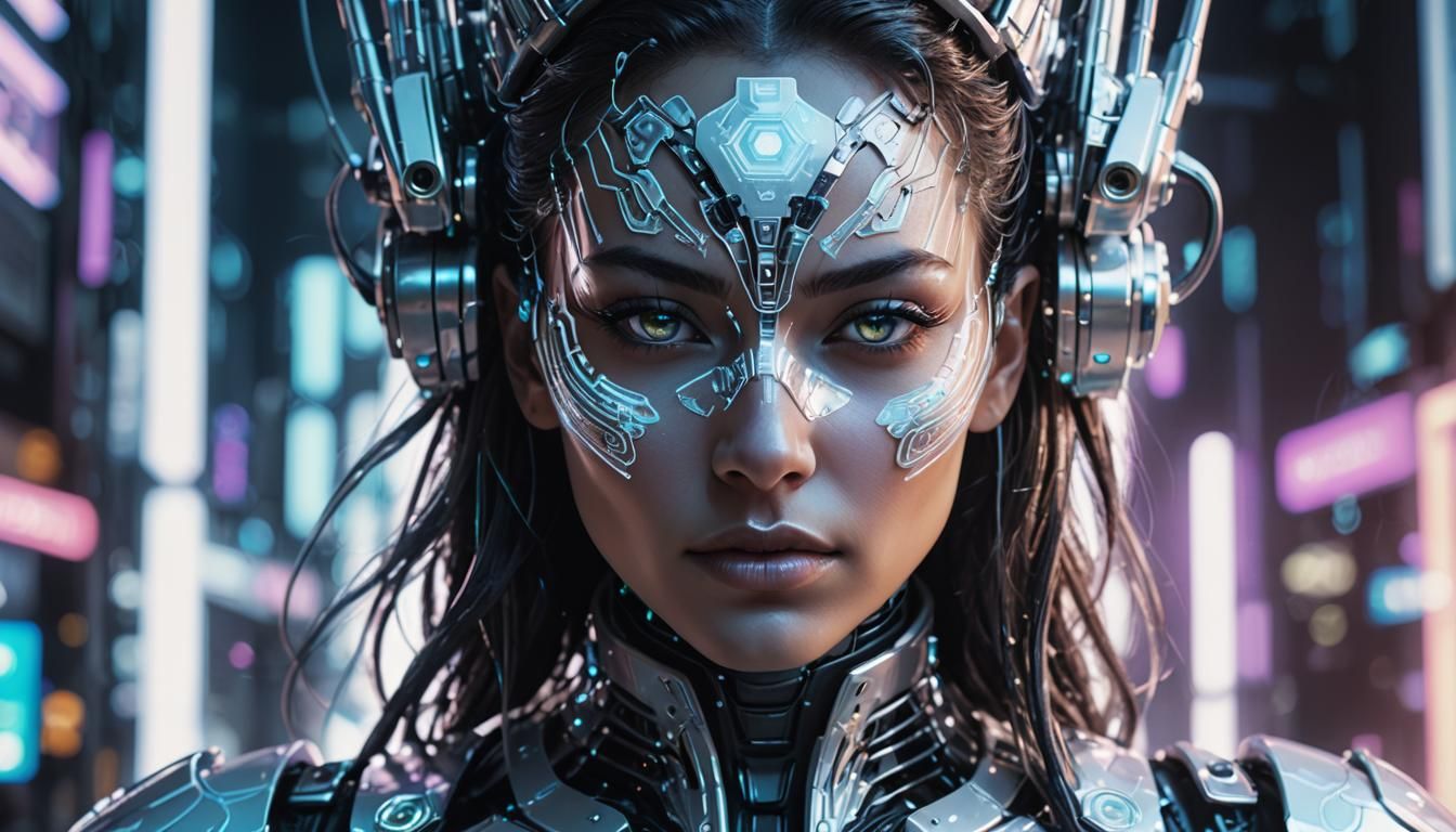 Ghost Girl in Cyber Angel Armor: Cyberpunk Portrait