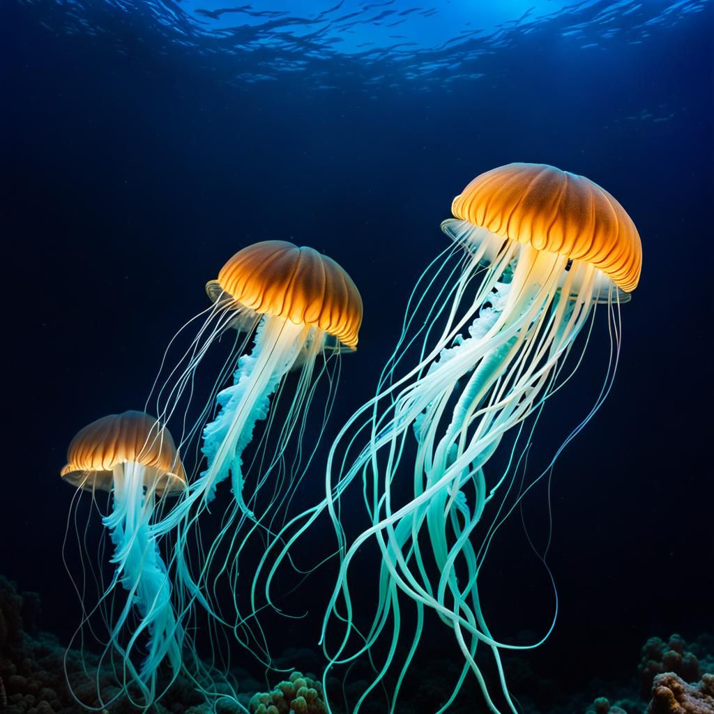 Bioluminescent Jellyfish and Deep Sea Fish