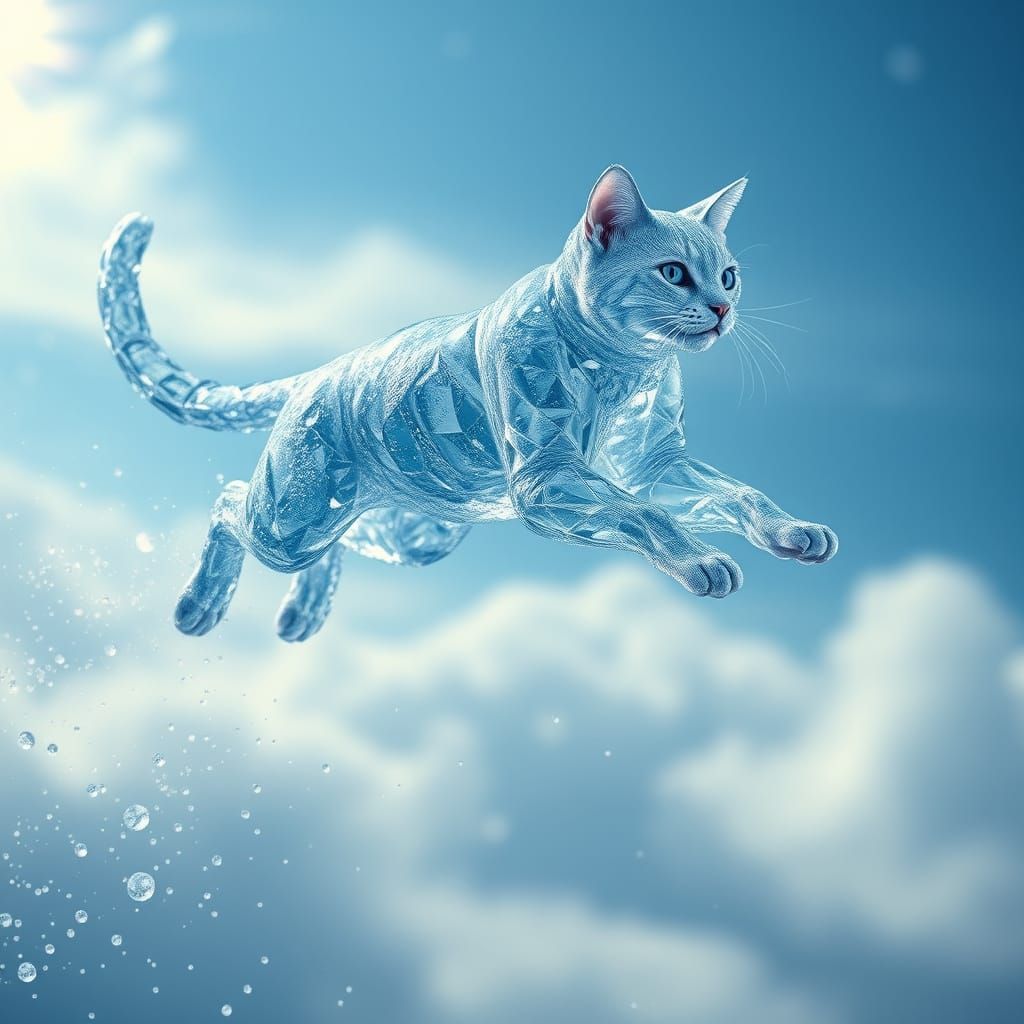 Water Feline Form Leaps Through the Air