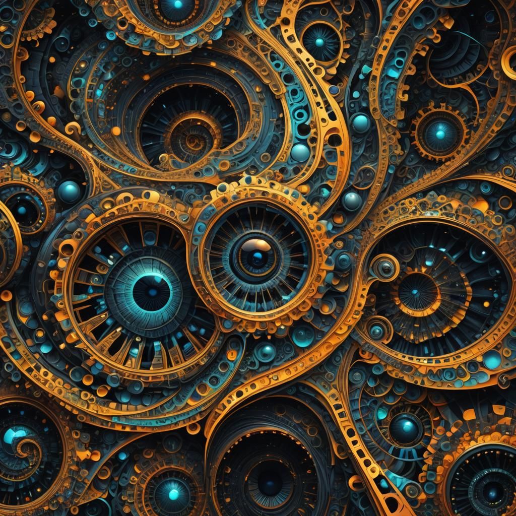 Abstract Fractal Eyes Glitching Across Dimensions