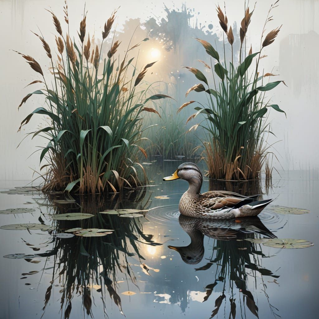 Serene Duck Amidst Glimmering Pond Reflections
