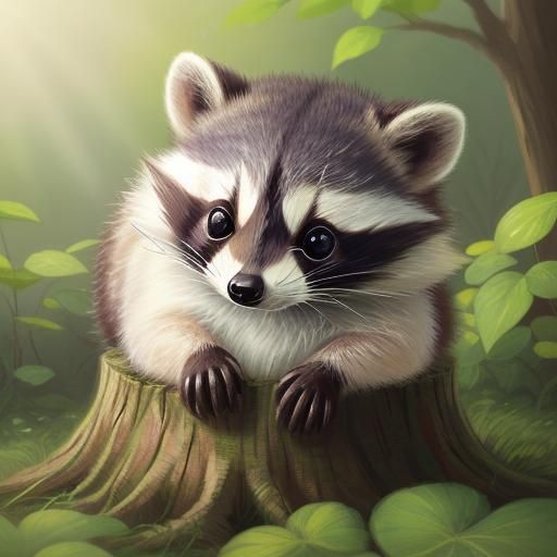 Charming Baby Raccoon Puppy in Kawaii Style