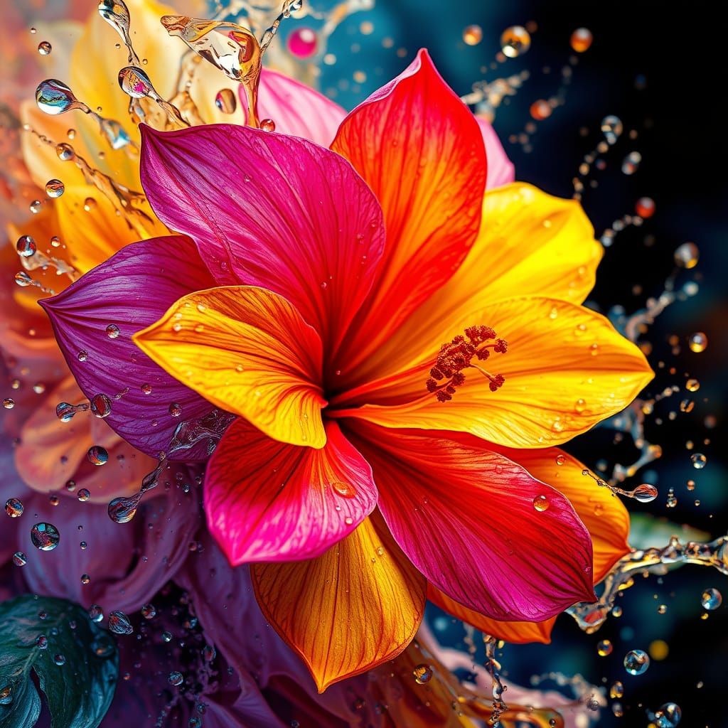 Hyperrealistic Multilayered Floral Art in Splash Art Style