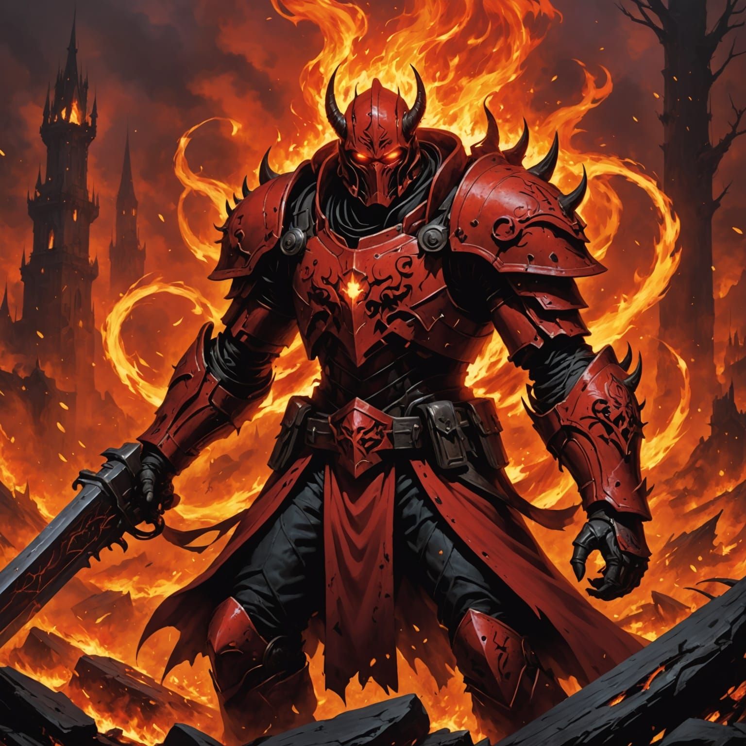 Grimdark Scene in Fire Red Color Palette