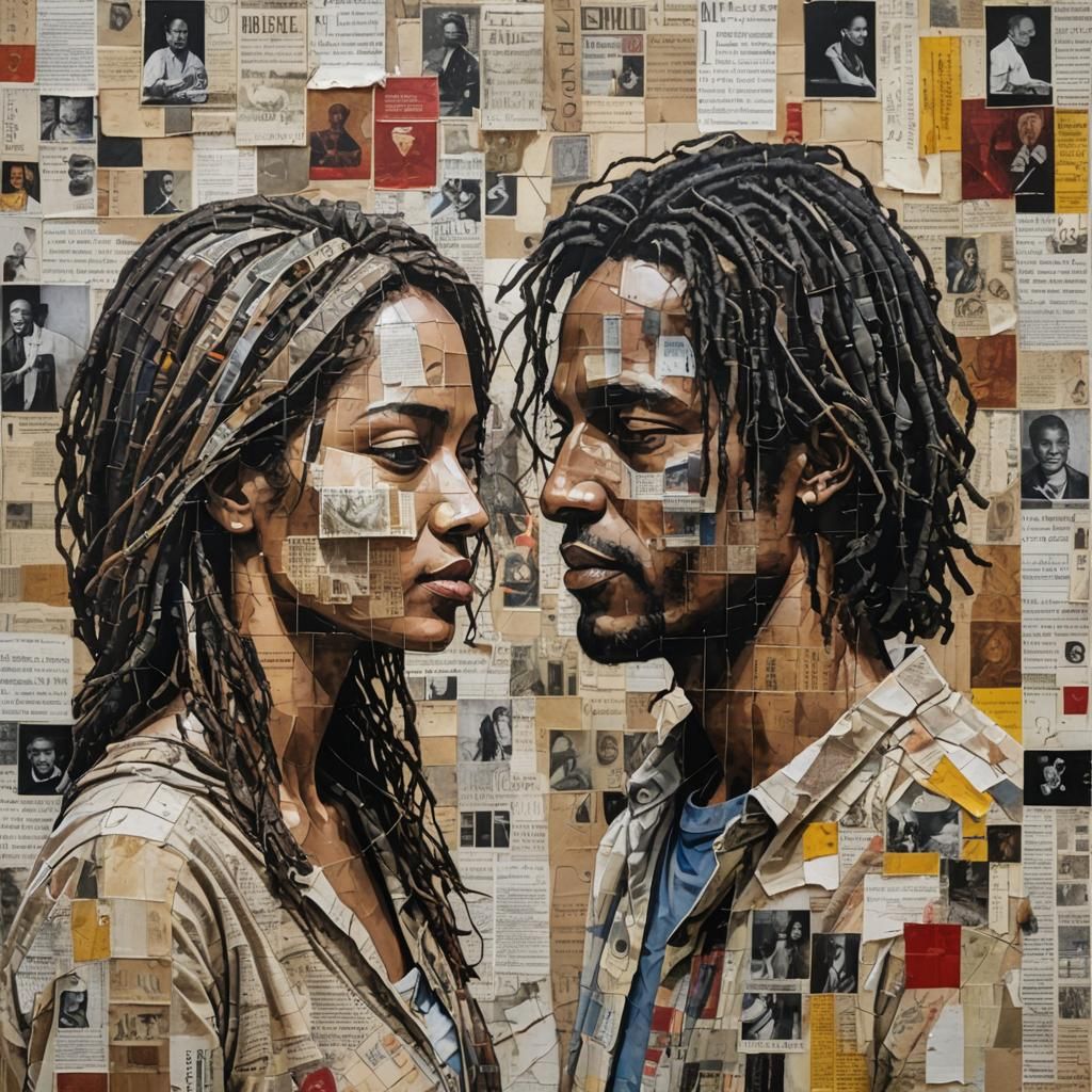 Multi-Layered Collage of Couple in Mixed Media Style