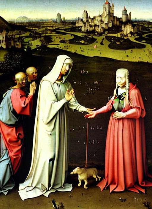 Mary High Fives St. Paul: Bosch-Inspired Painting