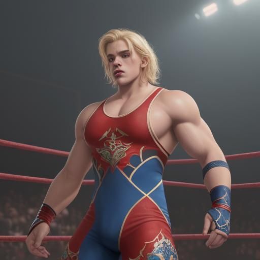 A handsome teenage wrestler, male with blonde hair and fair ...