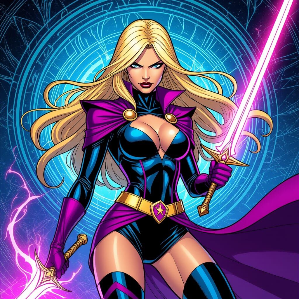 Magik as an Avenger with Soulsword in Comic Book Style