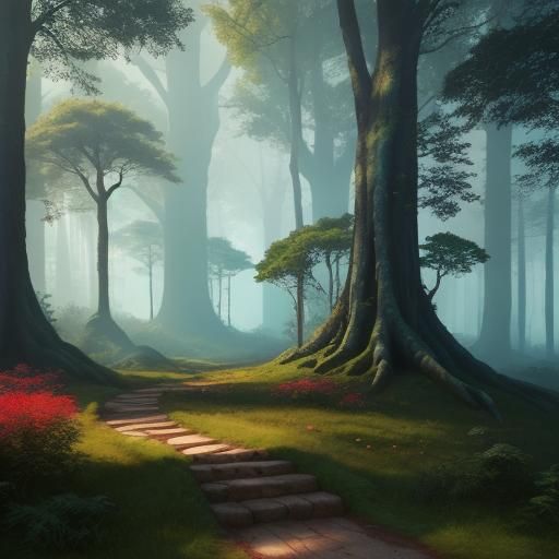 Enchanted Forest Path in a Fantasy Landscape