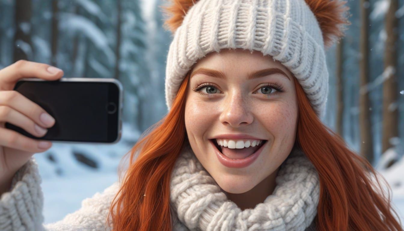 Joyful Winter Queen Smiles for Selfie as Yeti Surprises Her
