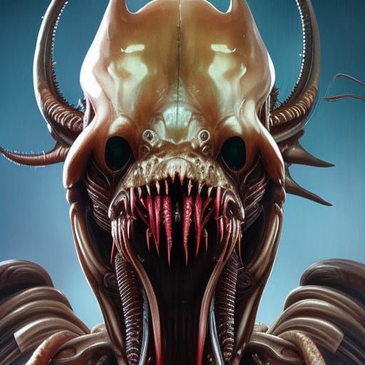 Eldritch Horror Xenomorph Portrait in Art Nouveau Style