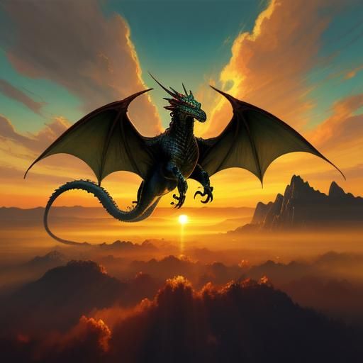 Dragons in Flight: Fantasy Oil Painting Landscape