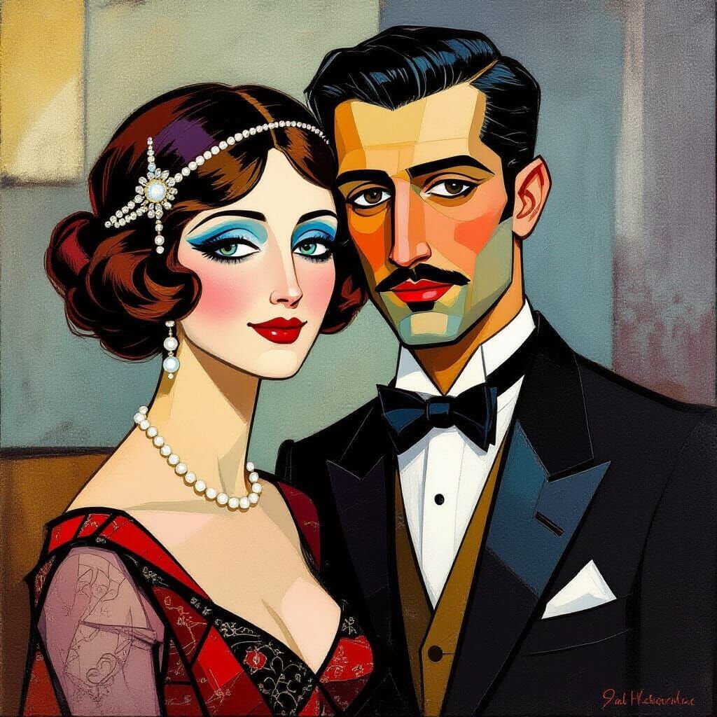 Couple in Post-Impressionistic Vintage Style