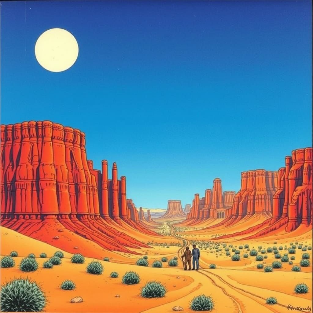 Jean Giraud (Moebius) 1938-2012
France 
"Desert Valley" (detail)