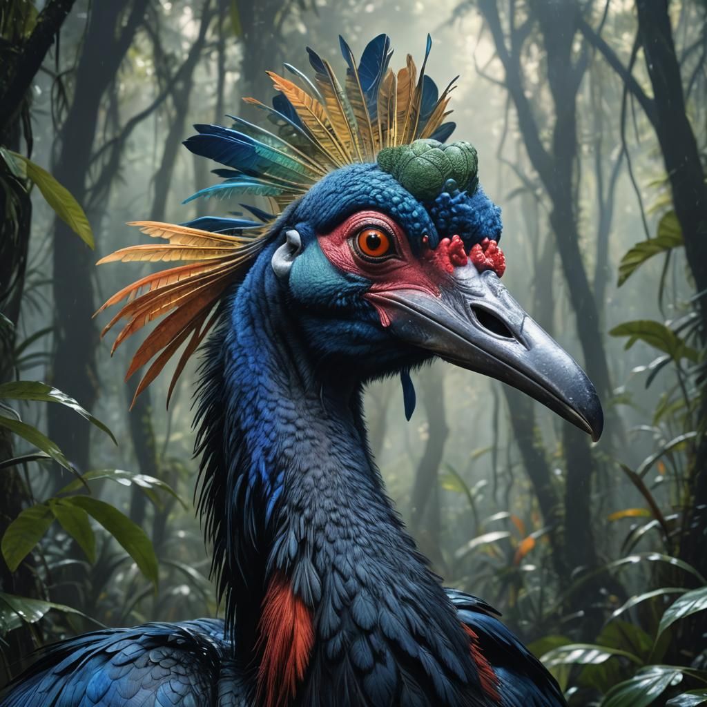 Cassowary Portrait in Rainforest, Concept Art