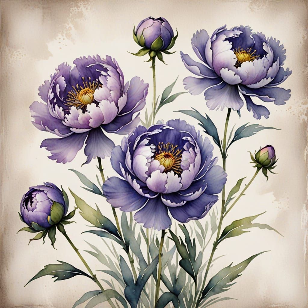 Lavender Peonies in Boho Watercolor Style