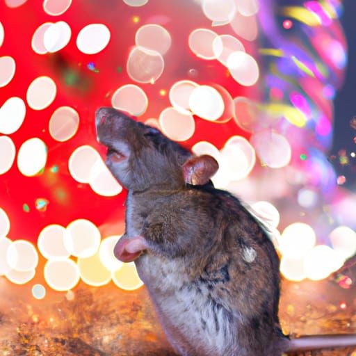 Gray Mouse Celebrates New Year in Glitter Dress