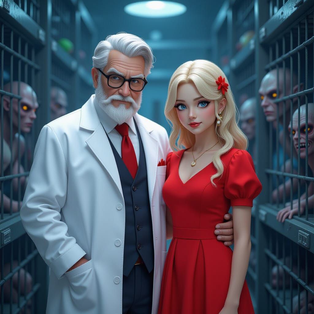 Mad Scientist and Daughter in Anime Style