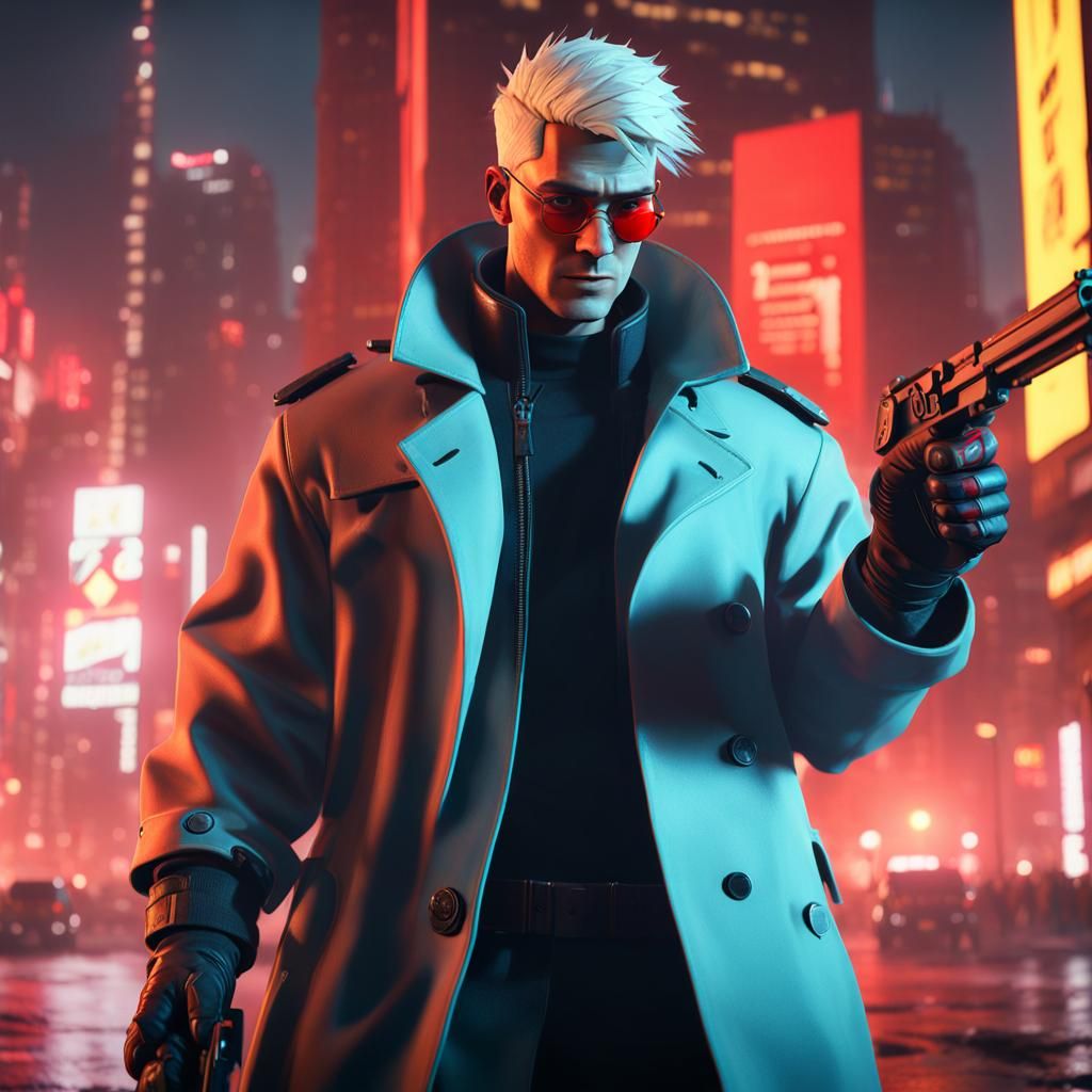 Cyberpunk Detective in 3D Game Cinematic Style