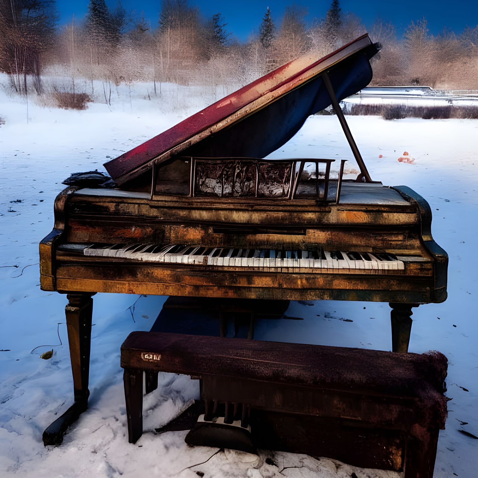 Creepy Abandoned Piano on Snowy Beach