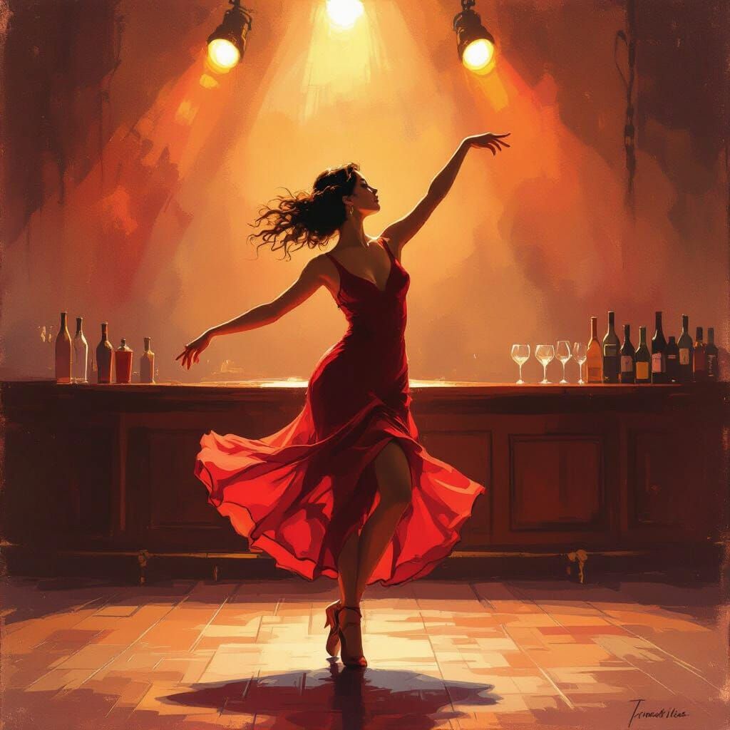 Woman Dancing Under Stage Lights Expressing Emotion