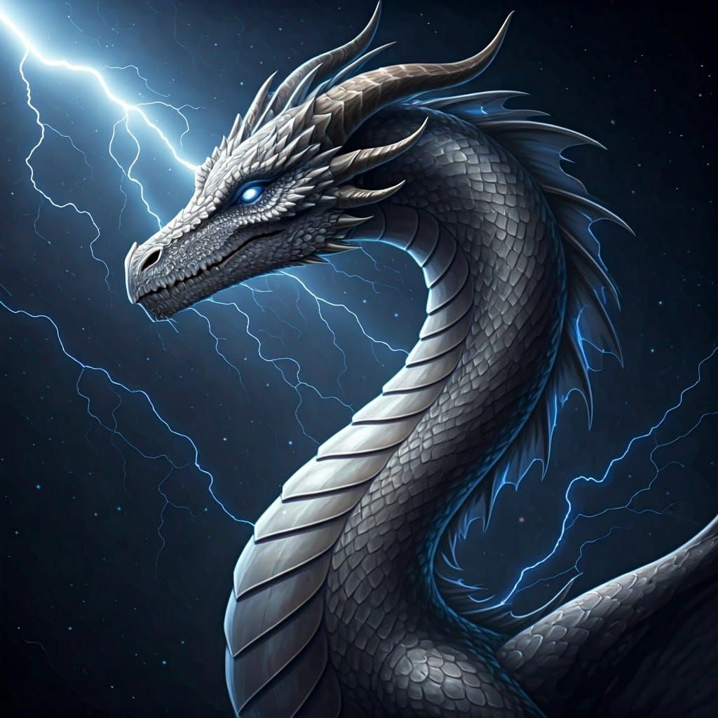 Majestic Lightning Dragon Soaring Through Starry Night