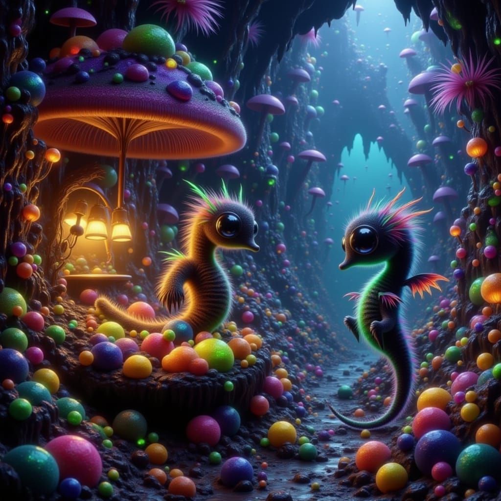 Bioluminescent Alien Fruit Stand on Distant Planet