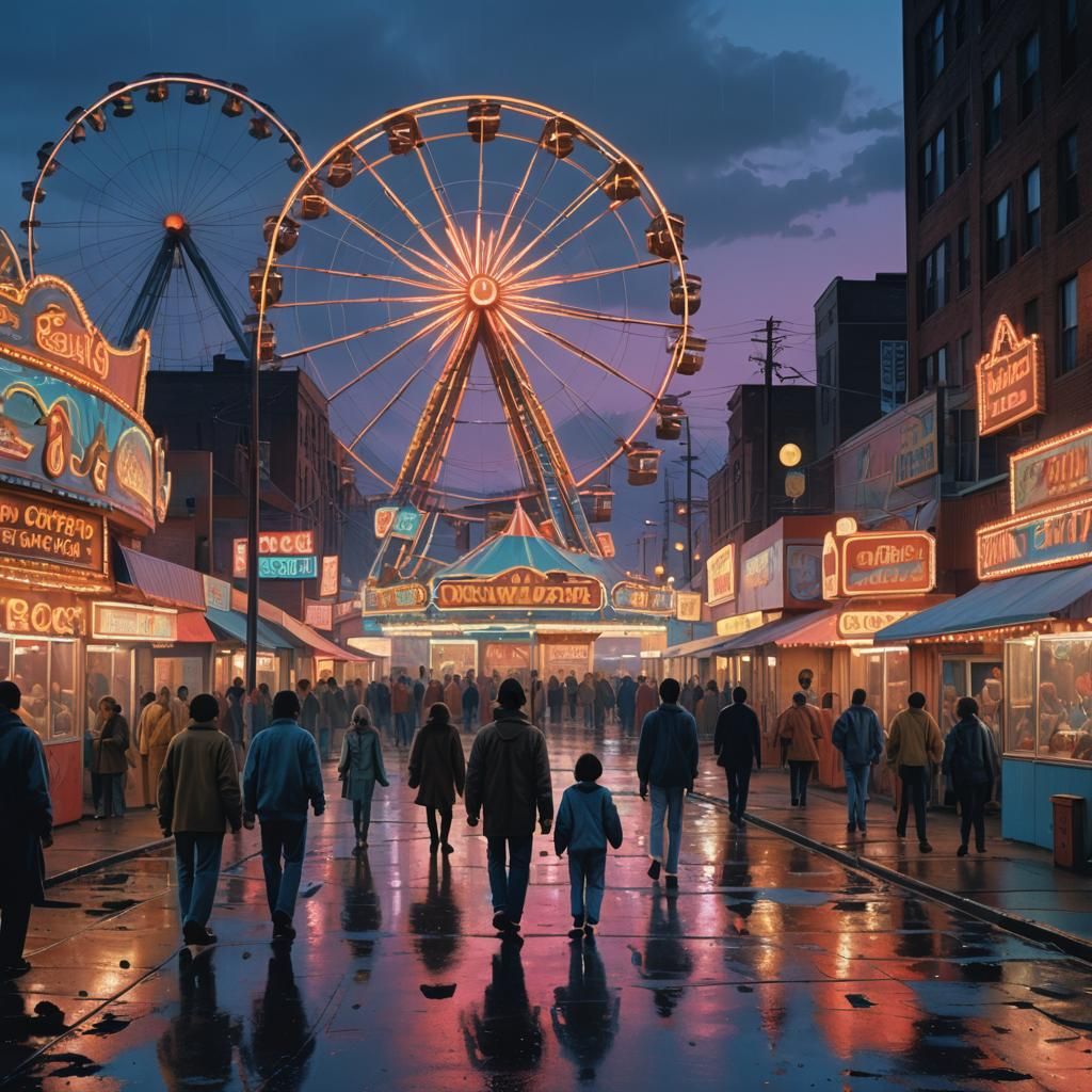 1980s Detroit Carnival: Surreal Matte Painting